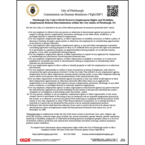 City of Pittsburgh, PA Employment Rights Poster