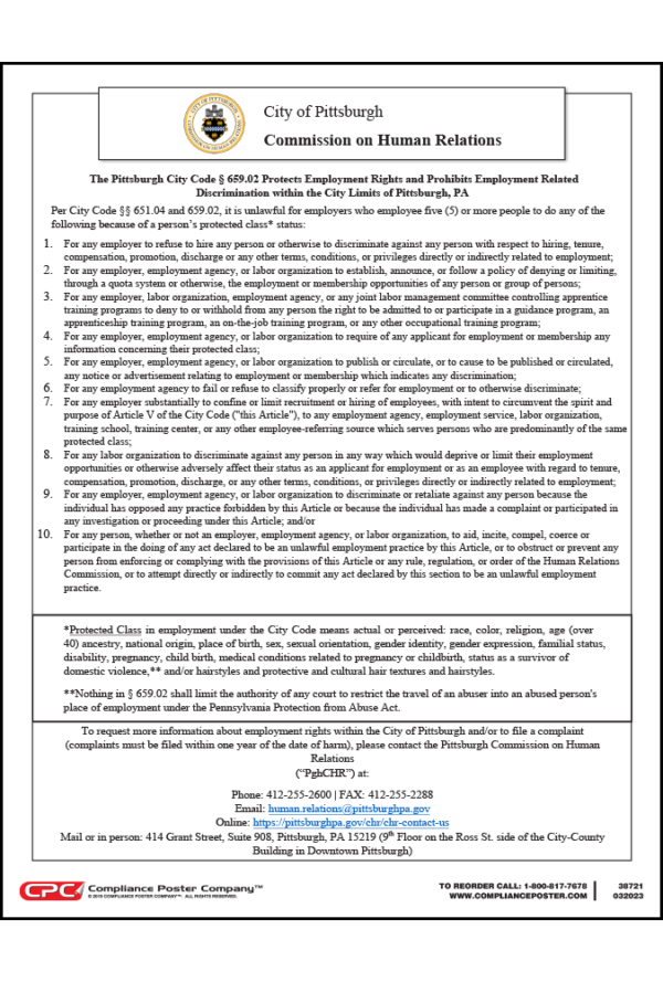 City of Pittsburgh, PA Employment Rights Poster