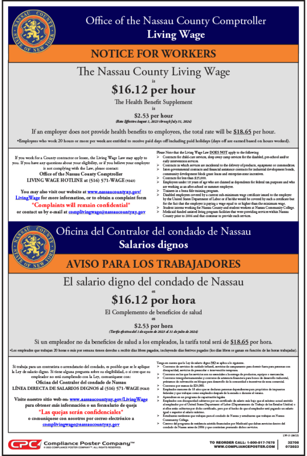 County of Nassau, NY Living Wage Poster