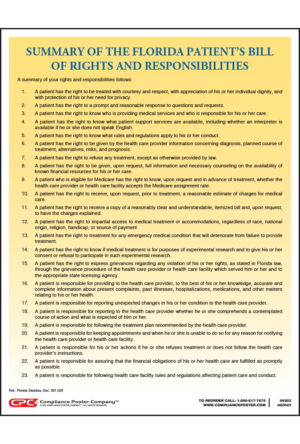 Florida Patient's Bill of Rights and Responsibilities Poster