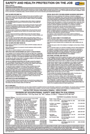 California Workplace Safety Poster Cal/OSHA Safety and Health Protection on the Job Peel 'N Post