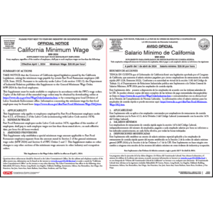 California 2024 Minimum Wage Fast Food Supplement Poster