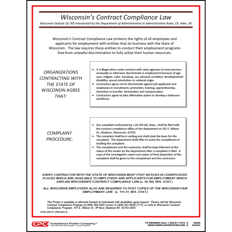Wisconsin Contract Compliance Law Poster