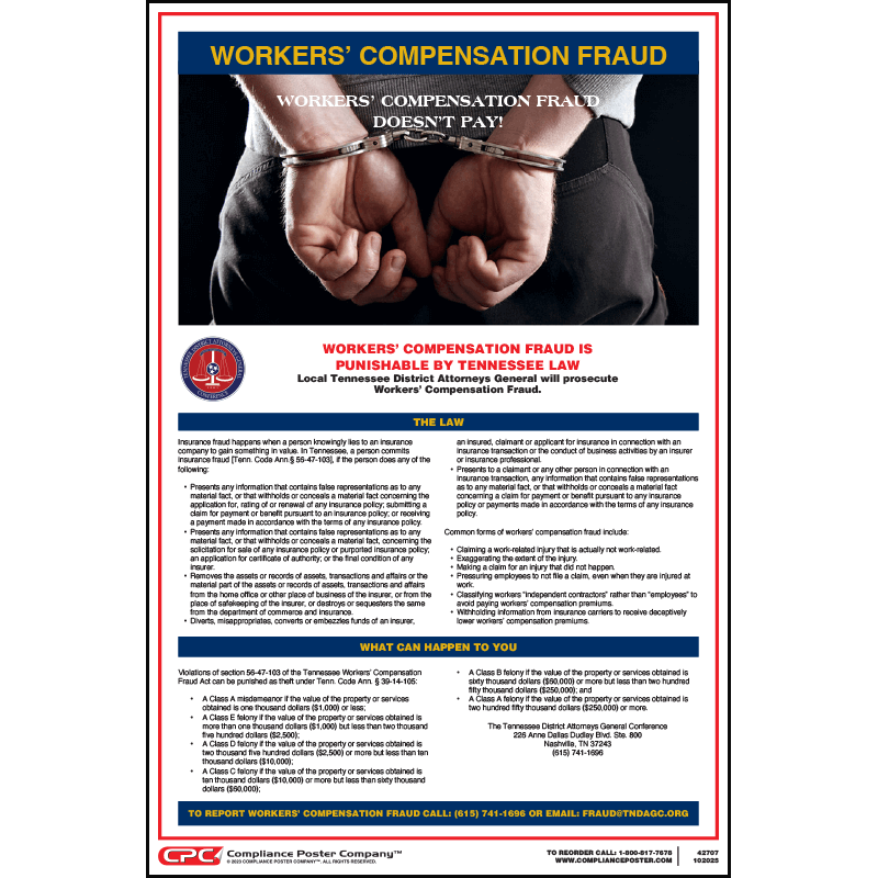 Tennessee Workers' Compensation Fraud Poster